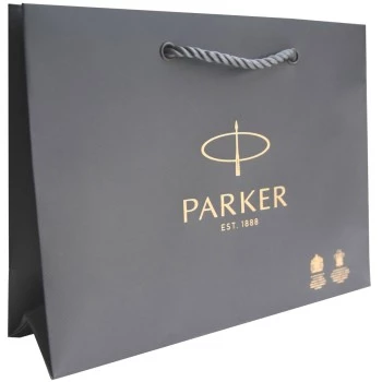 Фирменный подарочный пакет PARKER, Большой, бумажный, серый, 26*19,5*8,5 см.